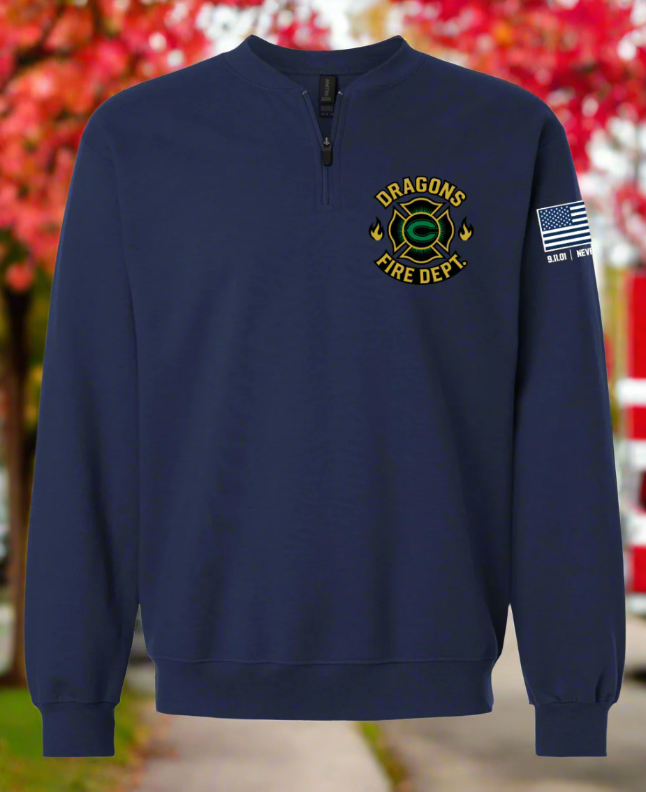 Cornwall Local Heroes Softstyle® Midweight 1/4 Zip Sweatshirt w/ "Never Forget" Flag emblem